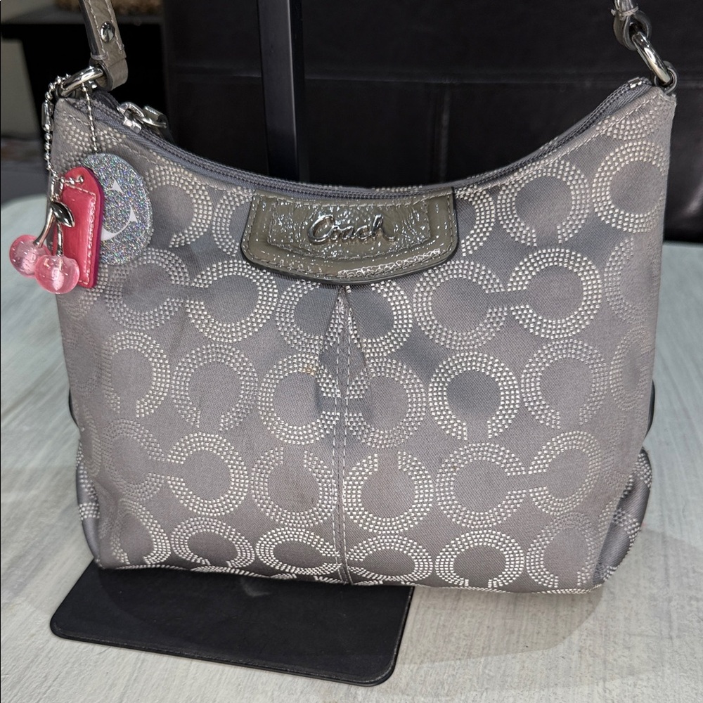 Coach Silver and Gray Patterned Small Opt Art Crossbody Bag
